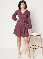 Viscose Wine Western Wear Plain Readymade Dress